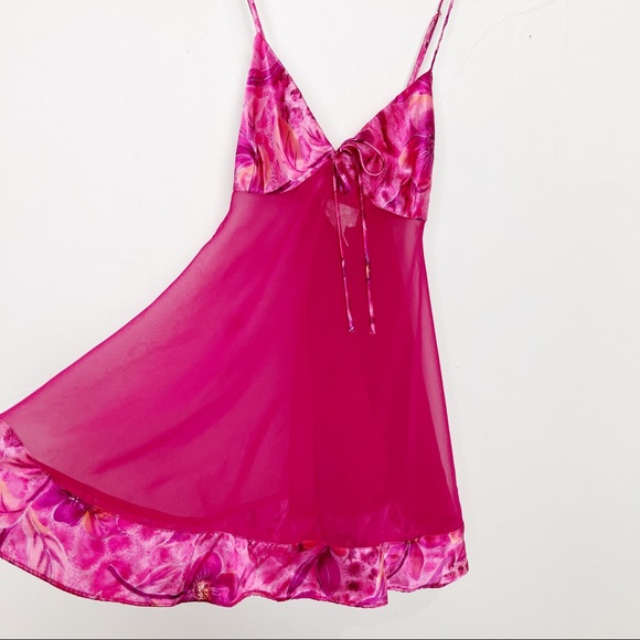 Vintage y2k babydoll slip pink floral semi sheer - Picture 4 of 12